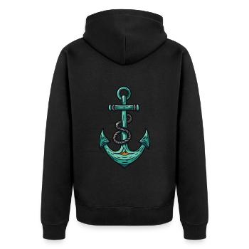 Anchor Icon Harbor - Unisex Premium Organic Zip Hoodie - black - Back - Nico (187cm)