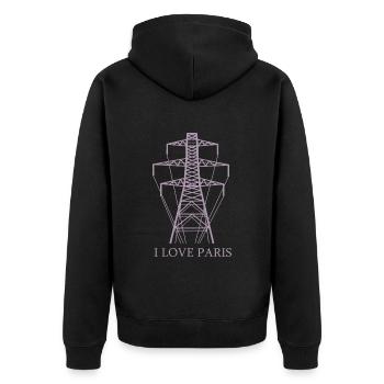 Strommast als Eiffelturm "I Love Paris" Satire - Unisex Premium Bio Zip Hoodie - Schwarz - Hinten - Nico (187cm)