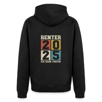 Rentner 2025 Ich habe fertig - Unisex Premium Bio Zip Hoodie - Schwarz - Hinten - Nico (187cm)