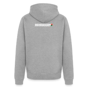 Madagascar - Unisex Premium Organic Zip Hoodie - heather grey - Back - Nico (187cm)
