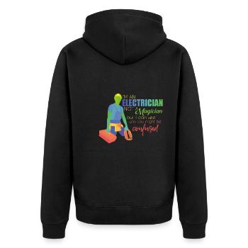 Electrician - Unisex Premium Organic Zip Hoodie - black - Back - Nico (187cm)