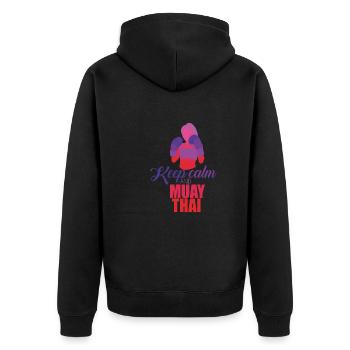 Muay Thai Kampfkunst Thaiboxens Kickboxen Sport - Unisex Premium Bio Zip Hoodie - Schwarz - Hinten - Nico (187cm)