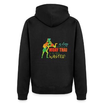 Muay Thai Kampfkunst Thaiboxens Kickboxen Sport - Unisex Premium Bio Zip Hoodie - Schwarz - Hinten - Nico (187cm)