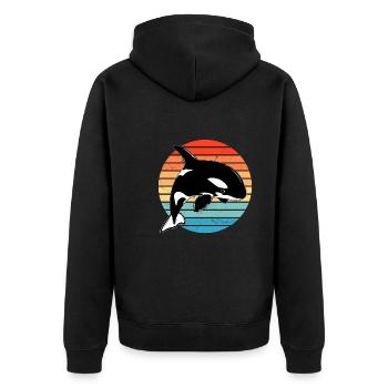 Orca Retro - Unisex Premium Bio Zip Hoodie - Schwarz - Hinten - Nico (187cm)