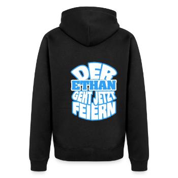 Party Feiern it Ethan - Unisex Premium Bio Zip Hoodie - Schwarz - Hinten - Nico (187cm)