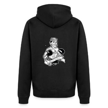 Rieser Grantler // Illustration - Unisex Premium Bio Zip Hoodie - Schwarz - Hinten - Nico (187cm)