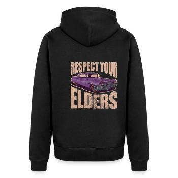 Respect your elders | classic vintage cars - Unisex Premium Bio Zip Hoodie - Schwarz - Hinten - Nico (187cm)