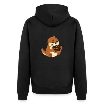 Otter mit Donut - Unisex Premium Bio Zip Hoodie - Schwarz - Hinten - Nico (187cm)