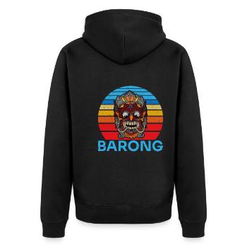 Barong Bali Tiermaskentanz Mythischer Löwe - Unisex Premium Bio Zip Hoodie - Schwarz - Hinten - Nico (187cm)