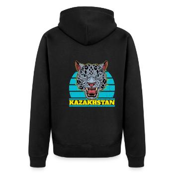 Kasachstan Astana National Tier Herkunft UdSSR - Unisex Premium Bio Zip Hoodie - Schwarz - Hinten - Nico (187cm)