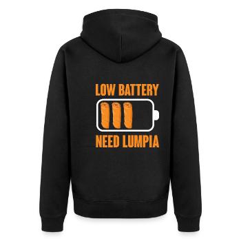 low battery need lumpia Design for a enthusiast of - Unisex Premium Bio Zip Hoodie - Schwarz - Hinten - Nico (187cm)