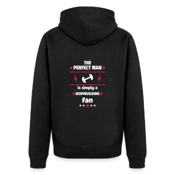 The perfect man loves bodybuilding - Unisex Premium Organic Zip Hoodie - black - Back - Nico (187cm)