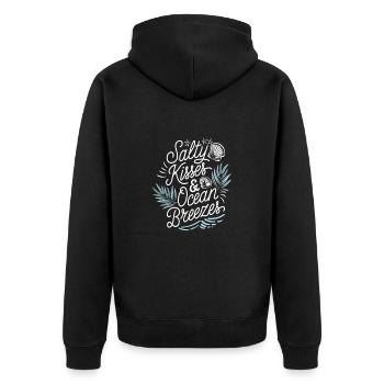 Salty Kisses | Strand & Ozeanliebhaber - Unisex Premium Bio Zip Hoodie - Schwarz - Hinten - Nico (187cm)