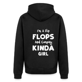 I'm A Flip Flops And Camping Kin... - Unisex Premium Bio Zip Hoodie - Schwarz - Hinten - Nico (187cm)