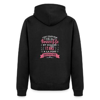 Une princesse a 12 ans, Cadeau d’anniversaire - Veste à capuche bio Premium Unisexe - noir - Dos - Nico (187cm)