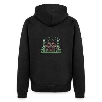 Moschee Stern Halbmond stilisiert grün oder schwarz - Unisex Premium Bio Zip Hoodie - Schwarz - Hinten - Nico (187cm)