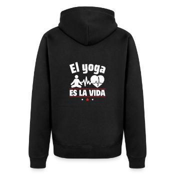 Yoga ist Leben - Unisex Premium Bio Zip Hoodie - Schwarz - Hinten - Nico (187cm)