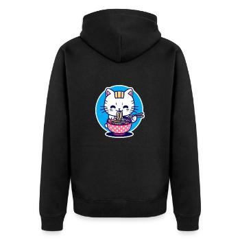 Niedliche Katze isst Ramen - Anime - Manga - Unisex Premium Bio Zip Hoodie - Schwarz - Hinten - Nico (187cm)