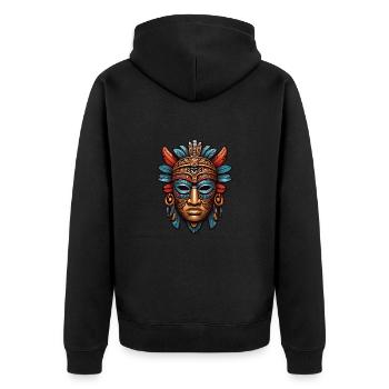 Ornate Carved Aztec, Mayan, Inca Mask - Unisex Premium Organic Zip Hoodie - black - Back - Nico (187cm)