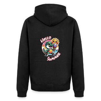 Hallo Sommer lustiges Krokodil mit großer Eistüte - Unisex Premium Bio Zip Hoodie - Schwarz - Hinten - Nico (187cm)
