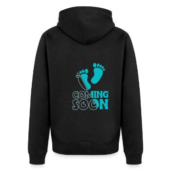 Coming Soon Shirt Papa Shirt Geschenk - Unisex Premium Bio Zip Hoodie - Schwarz - Hinten - Nico (187cm)