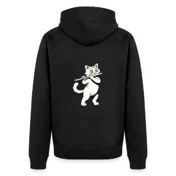 Katze spielt Flöte - Unisex Premium Bio Zip Hoodie - Schwarz - Hinten - Nico (187cm)