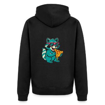 Waschbär mit Sonnenbrille isst Pizza - Unisex Premium Bio Zip Hoodie - Schwarz - Hinten - Nico (187cm)