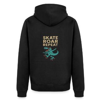 Lustiger Dinosaurier und Rollschuhfahrer Spruch - Unisex Premium Bio Zip Hoodie - Schwarz - Hinten - Nico (187cm)
