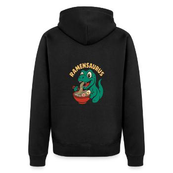 Lustiger Dinosaurier der Ramen Nudeln isst - Unisex Premium Bio Zip Hoodie - Schwarz - Hinten - Nico (187cm)