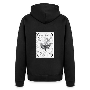 Goth Death Moth Sacred Geometry - Moon Okkult Dark - Unisex Premium Bio Zip Hoodie - Schwarz - Hinten - Nico (187cm)