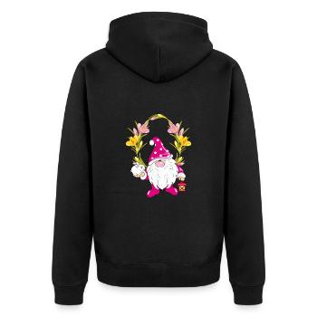 Funny gnome with a cute rabbit in floral frame - Unisex Premium Organic Zip Hoodie - black - Back - Nico (187cm)