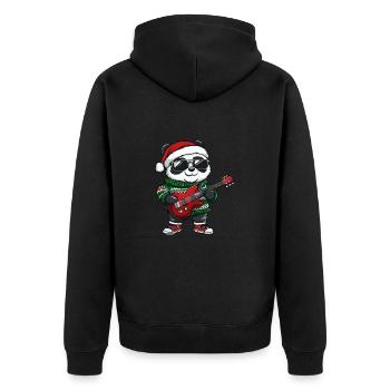 Panda Christmas Rocker Guitar - Unisex Premium Organic Zip Hoodie - black - Back - Nico (187cm)