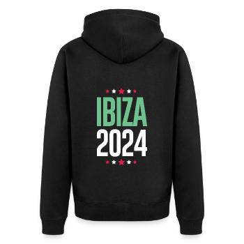 Ibiza 2024 Urlaub - Unisex Premium Bio Zip Hoodie - Schwarz - Hinten - Nico (187cm)