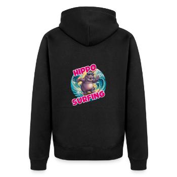 Hippo surfing lustiges cooles stylisches Hippo - Unisex Premium Bio Zip Hoodie - Schwarz - Hinten - Nico (187cm)