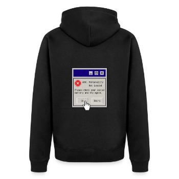 404 Personality Not Loaded – Retro Nerd Humor - Unisex Premium Bio Zip Hoodie - Schwarz - Hinten - Nico (187cm)