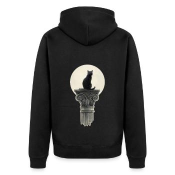 Schwarz Katze - Unisex Premium Bio Zip Hoodie - Schwarz - Hinten - Nico (187cm)