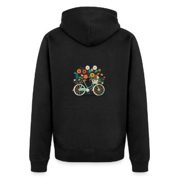 Süße Abenteuer Blumenrad Tour 5 - Unisex Premium Bio Zip Hoodie - Schwarz - Hinten - Nico (187cm)