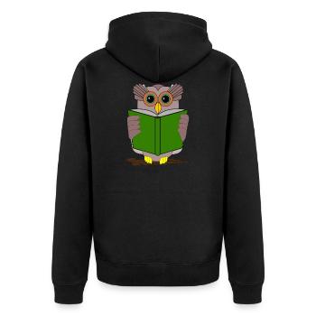 owl eule kautz uhu books buch buecher lesen - Unisex Premium Bio Zip Hoodie - Schwarz - Hinten - Nico (187cm)