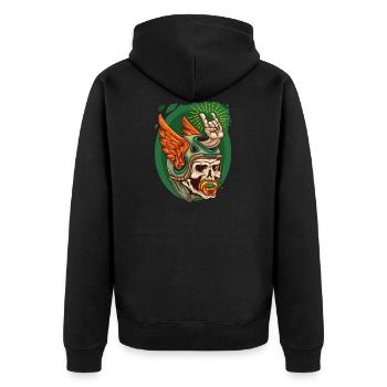 Totenkopf mit Helm und Schnuller - Unisex Premium Bio Zip Hoodie - Schwarz - Hinten - Nico (187cm)