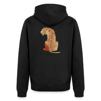 Tiger Vintage Geschenk Mut Stärke - Unisex Premium Bio Zip Hoodie - Schwarz - Hinten - Nico (187cm)