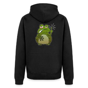 Kröte Mittelfinger Lustig Comic frech Geschenk - Unisex Premium Bio Zip Hoodie - Schwarz - Hinten - Nico (187cm)