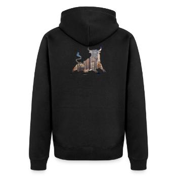 Wall-Street Bulle - Unisex Premium Bio Zip Hoodie - Schwarz - Hinten - Nico (187cm)