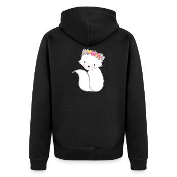 Kleiner süßer Fuchs mit Blumen - Unisex Premium Bio Zip Hoodie - Schwarz - Hinten - Nico (187cm)