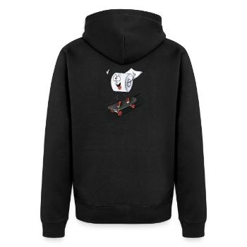 Verrückte Klorolle beim Skaten - Unisex Premium Bio Zip Hoodie - Schwarz - Hinten - Nico (187cm)