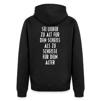 Scheisse Alter Geburtstag Sprüche Spruch Geschenk - Unisex Premium Bio Zip Hoodie - Schwarz - Hinten - Nico (187cm)