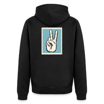 Frieden - Unisex Premium Bio Zip Hoodie - Schwarz - Hinten - Nico (187cm)