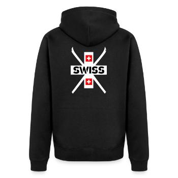 Ski Swiss Ski Motiv weiss - Unisex Premium Bio Zip Hoodie - Schwarz - Hinten - Nico (187cm)