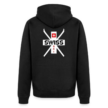 Ski Swiss Ski Motiv weiss - Unisex Premium Bio Zip Hoodie - Schwarz - Hinten - Nico (187cm)