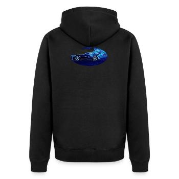 Sportwagen, Neonblau - Unisex Premium Bio Zip Hoodie - Schwarz - Hinten - Nico (187cm)