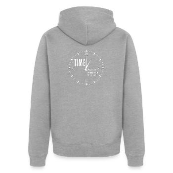 Time - Unisex Premium Organic Zip Hoodie - heather grey - Back - Nico (187cm)